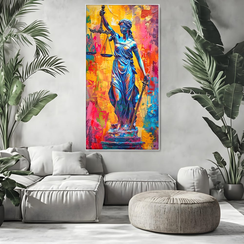 Tablou Canvas Premium, LuxCanva® O1042, Themis, Zeita Justitiei, Echilibru, Dreptate, Putere, Simbol, Balanta, Sabie, Echitate, Lege, Ordine, Adevar, Autoritate, Integritate, Birou, Living, Dormitor