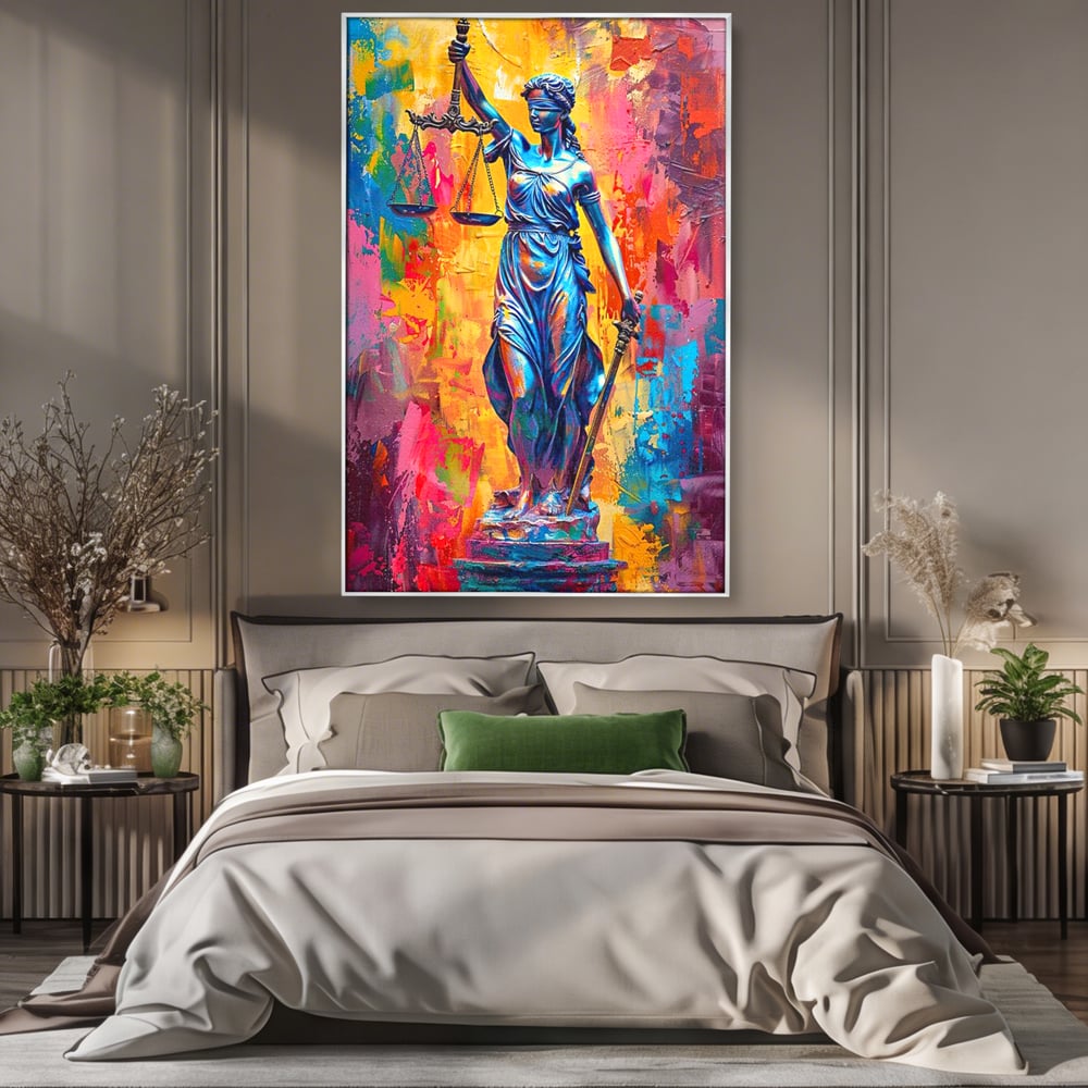 Tablou Canvas Premium, LuxCanva® O1042, Themis, Zeita Justitiei, Echilibru, Dreptate, Putere, Simbol, Balanta, Sabie, Echitate, Lege, Ordine, Adevar, Autoritate, Integritate, Birou, Living, Dormitor