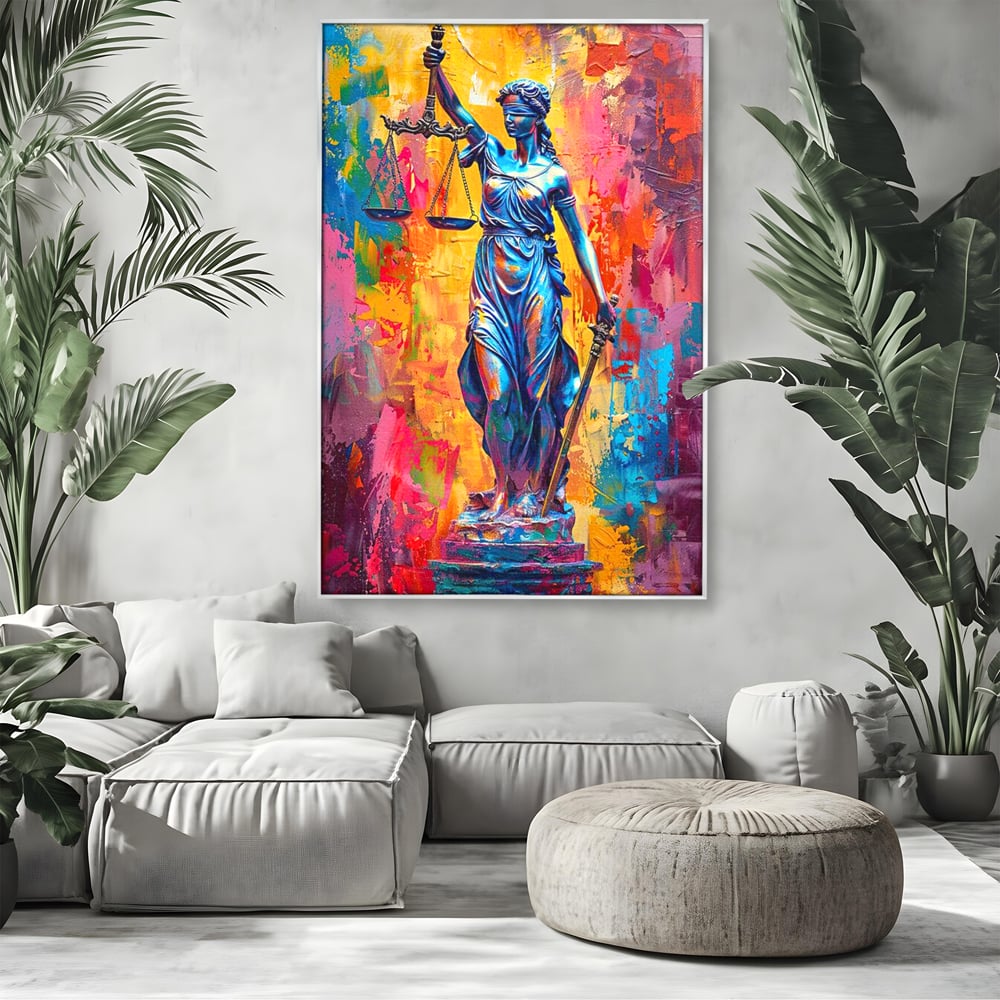 Tablou Canvas Premium, LuxCanva® O1042, Themis, Zeita Justitiei, Echilibru, Dreptate, Putere, Simbol, Balanta, Sabie, Echitate, Lege, Ordine, Adevar, Autoritate, Integritate, Birou, Living, Dormitor