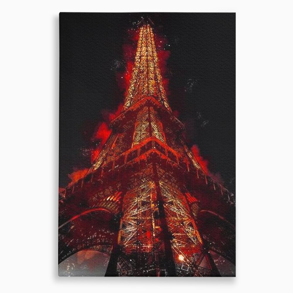 Tablou Canvas Premium, LuxCanva® O1043, Parisul in Rosu, Turn, Eiffel, Flacari, Lumina, Iubire, Elegant, Parizian, Fascinant, Pasiune, Oras, Capitala, Europa, Atractie, Turist, Birou, Living, Dormitor