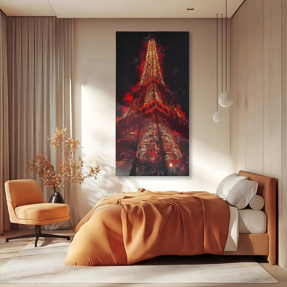 Tablou Canvas Premium, LuxCanva® O1043, Parisul in Rosu, Turn, Eiffel, Flacari, Lumina, Iubire, Elegant, Parizian, Fascinant, Pasiune, Oras, Capitala, Europa, Atractie, Turist, Birou, Living, Dormitor