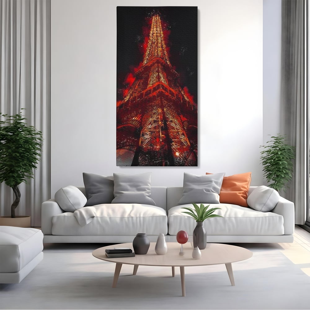 Tablou Canvas Premium, LuxCanva® O1043, Parisul in Rosu, Turn, Eiffel, Flacari, Lumina, Iubire, Elegant, Parizian, Fascinant, Pasiune, Oras, Capitala, Europa, Atractie, Turist, Birou, Living, Dormitor