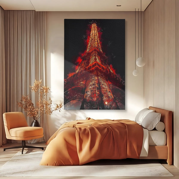 Tablou Canvas Premium, LuxCanva® O1043, Parisul in Rosu, Turn, Eiffel, Flacari, Lumina, Iubire, Elegant, Parizian, Fascinant, Pasiune, Oras, Capitala, Europa, Atractie, Turist, Birou, Living, Dormitor