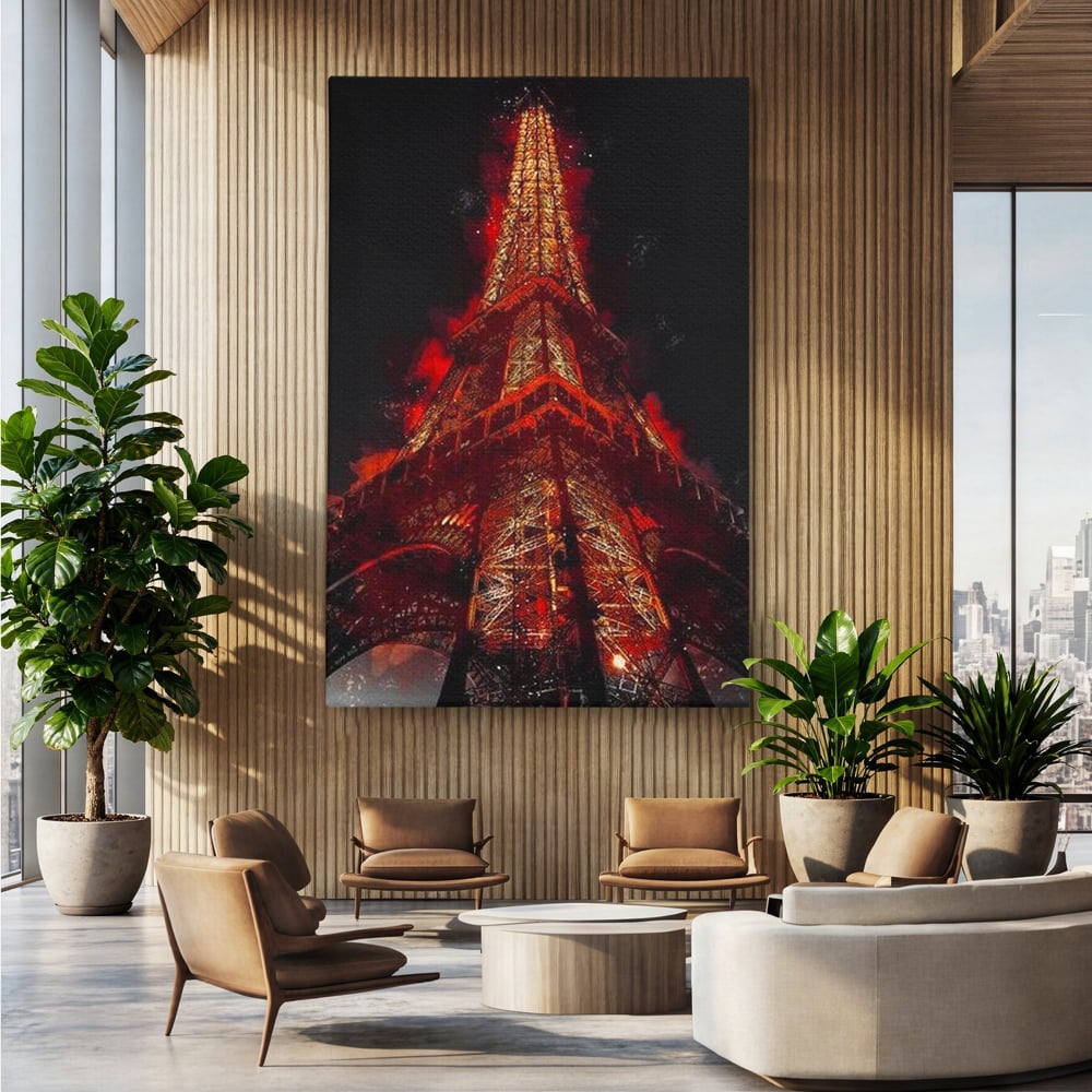 Tablou Canvas Premium, LuxCanva® O1043, Parisul in Rosu, Turn, Eiffel, Flacari, Lumina, Iubire, Elegant, Parizian, Fascinant, Pasiune, Oras, Capitala, Europa, Atractie, Turist, Birou, Living, Dormitor