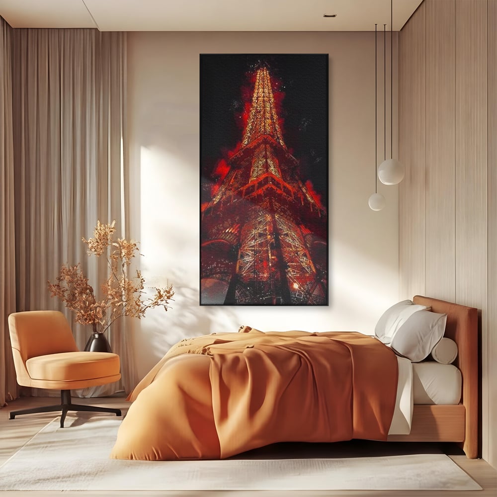 Tablou Canvas Premium, LuxCanva® O1043, Parisul in Rosu, Turn, Eiffel, Flacari, Lumina, Iubire, Elegant, Parizian, Fascinant, Pasiune, Oras, Capitala, Europa, Atractie, Turist, Birou, Living, Dormitor
