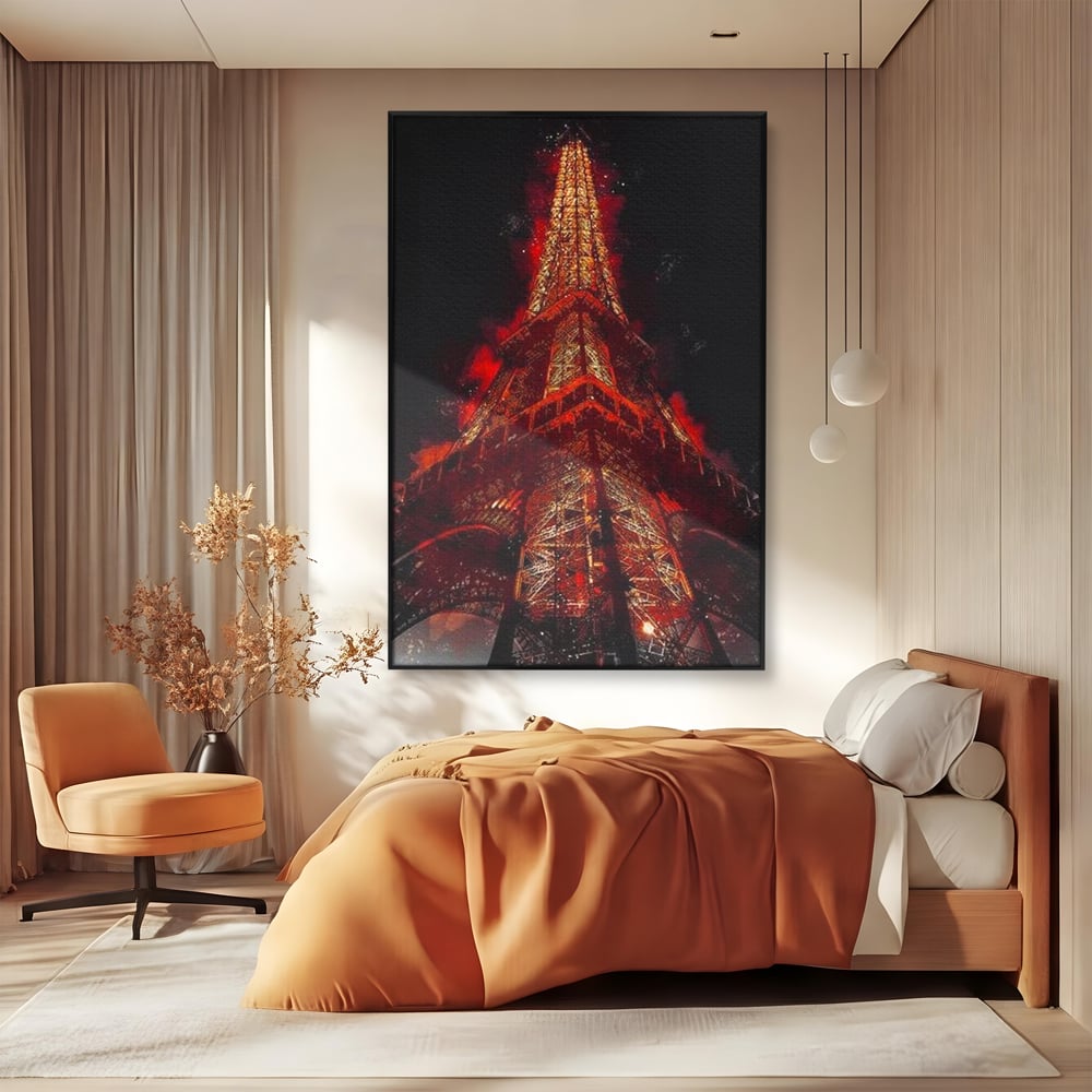 Tablou Canvas Premium, LuxCanva® O1043, Parisul in Rosu, Turn, Eiffel, Flacari, Lumina, Iubire, Elegant, Parizian, Fascinant, Pasiune, Oras, Capitala, Europa, Atractie, Turist, Birou, Living, Dormitor
