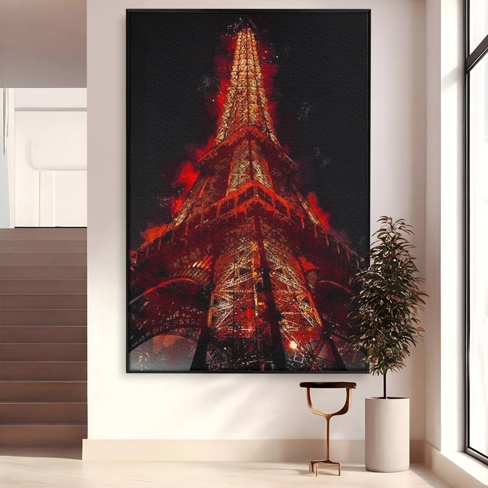 Tablou Canvas Premium, LuxCanva® O1043, Parisul in Rosu, Turn, Eiffel, Flacari, Lumina, Iubire, Elegant, Parizian, Fascinant, Pasiune, Oras, Capitala, Europa, Atractie, Turist, Birou, Living, Dormitor