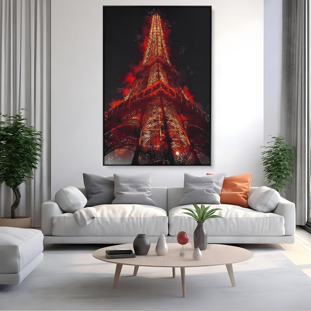 Tablou Canvas Premium, LuxCanva® O1043, Parisul in Rosu, Turn, Eiffel, Flacari, Lumina, Iubire, Elegant, Parizian, Fascinant, Pasiune, Oras, Capitala, Europa, Atractie, Turist, Birou, Living, Dormitor