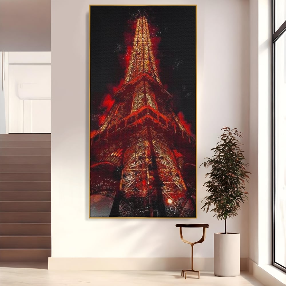 Tablou Canvas Premium, LuxCanva® O1043, Parisul in Rosu, Turn, Eiffel, Flacari, Lumina, Iubire, Elegant, Parizian, Fascinant, Pasiune, Oras, Capitala, Europa, Atractie, Turist, Birou, Living, Dormitor