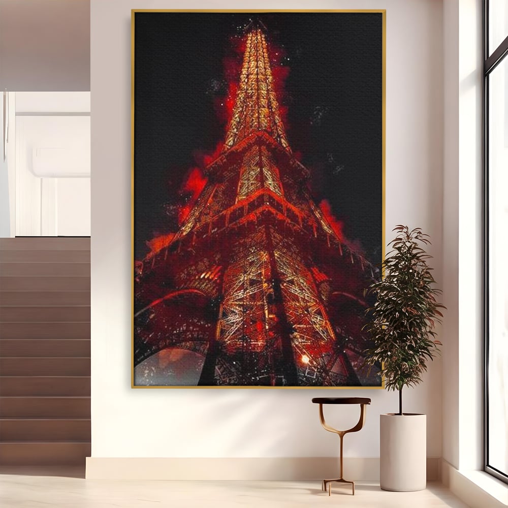 Tablou Canvas Premium, LuxCanva® O1043, Parisul in Rosu, Turn, Eiffel, Flacari, Lumina, Iubire, Elegant, Parizian, Fascinant, Pasiune, Oras, Capitala, Europa, Atractie, Turist, Birou, Living, Dormitor