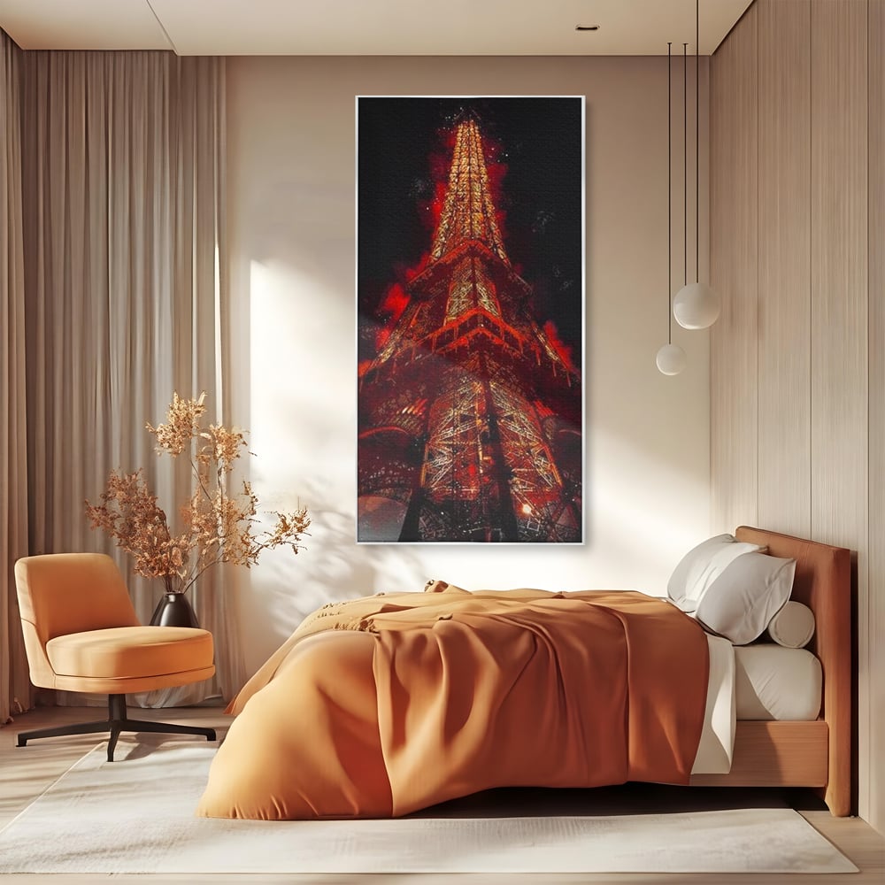 Tablou Canvas Premium, LuxCanva® O1043, Parisul in Rosu, Turn, Eiffel, Flacari, Lumina, Iubire, Elegant, Parizian, Fascinant, Pasiune, Oras, Capitala, Europa, Atractie, Turist, Birou, Living, Dormitor