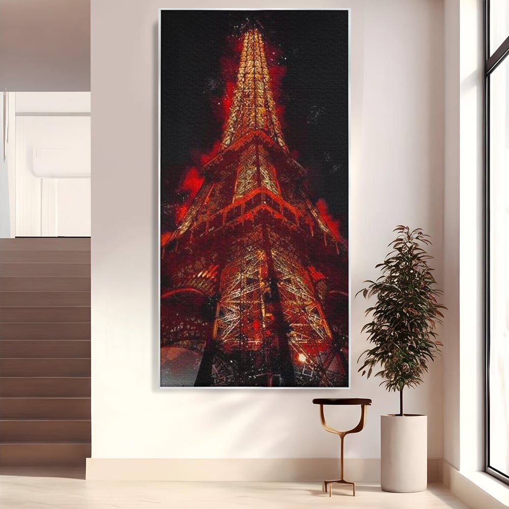 Tablou Canvas Premium, LuxCanva® O1043, Parisul in Rosu, Turn, Eiffel, Flacari, Lumina, Iubire, Elegant, Parizian, Fascinant, Pasiune, Oras, Capitala, Europa, Atractie, Turist, Birou, Living, Dormitor