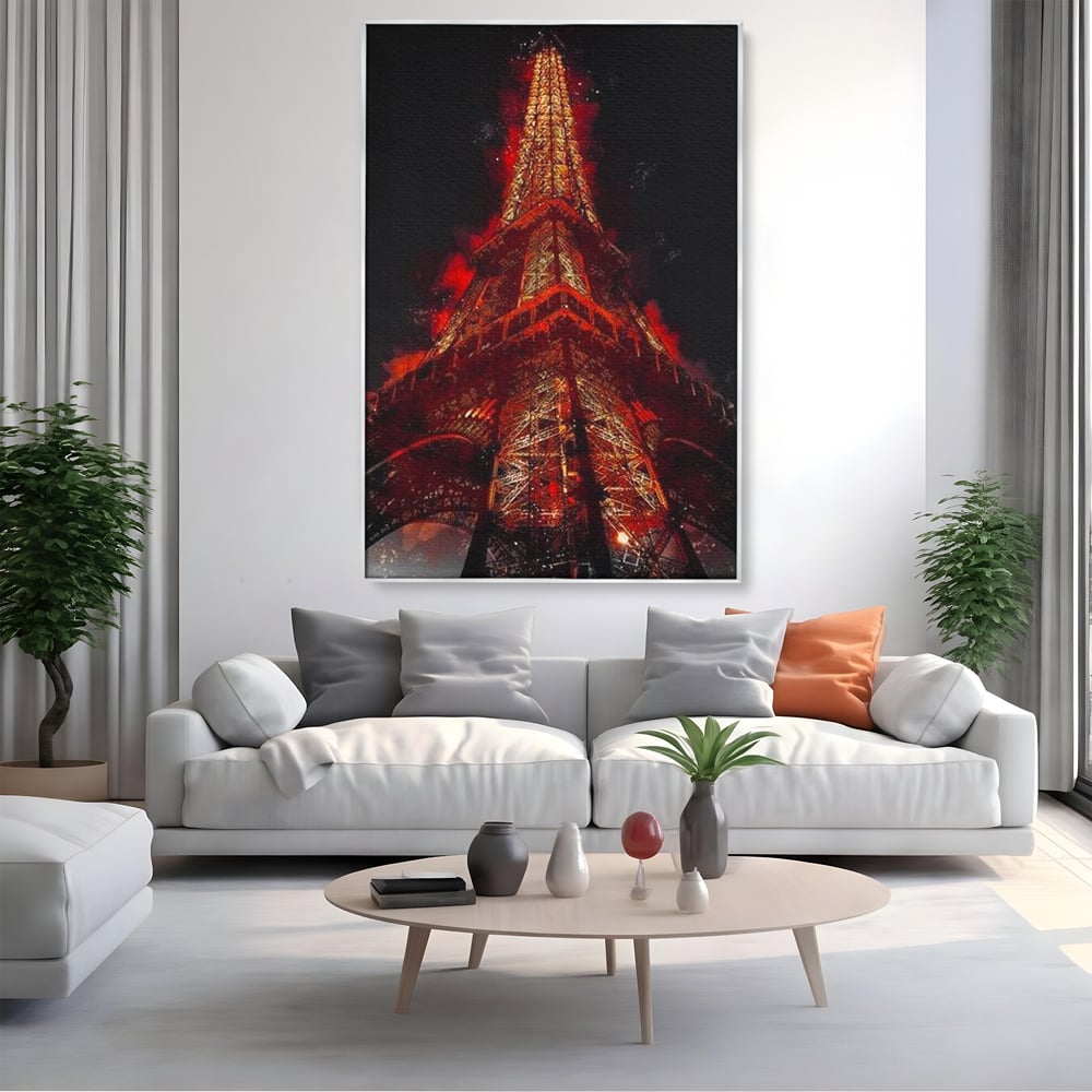 Tablou Canvas Premium, LuxCanva® O1043, Parisul in Rosu, Turn, Eiffel, Flacari, Lumina, Iubire, Elegant, Parizian, Fascinant, Pasiune, Oras, Capitala, Europa, Atractie, Turist, Birou, Living, Dormitor