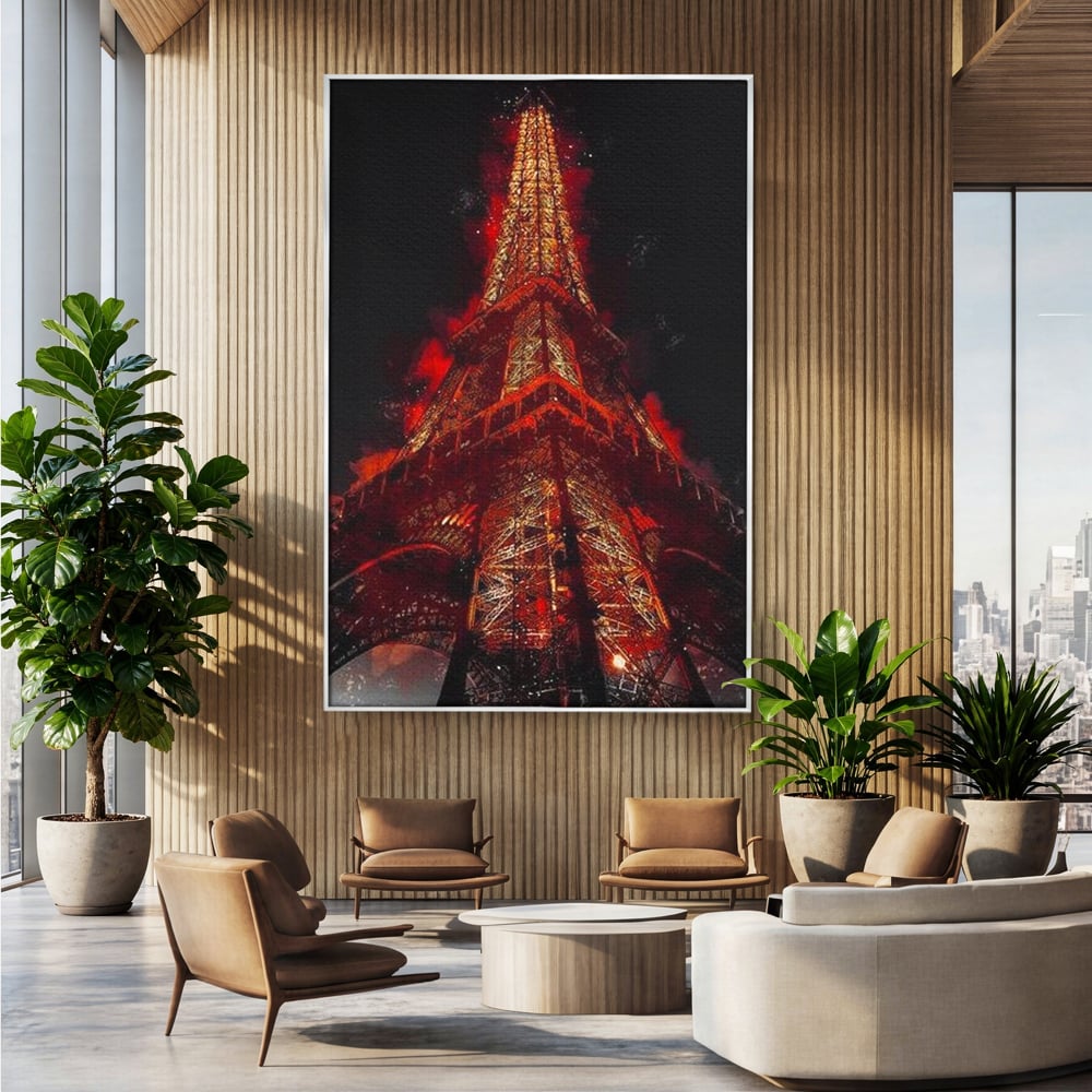 Tablou Canvas Premium, LuxCanva® O1043, Parisul in Rosu, Turn, Eiffel, Flacari, Lumina, Iubire, Elegant, Parizian, Fascinant, Pasiune, Oras, Capitala, Europa, Atractie, Turist, Birou, Living, Dormitor