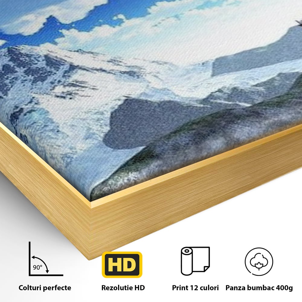 Tablou Canvas Premium, LuxCanva® O1045, Armonie in Himalaya, Templu, Munti, Inzapezit, Cer, Pamant, Orient, Pace, Varf, Mister, Spiritualitate, Asia, Pagoda, Sacru, Nori, Birou, Living, Dormitor