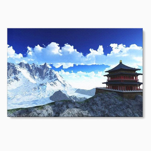 Tablou Canvas Premium, LuxCanva® O1045, Armonie in Himalaya, Templu, Munti, Inzapezit, Cer, Pamant, Orient, Pace, Varf, Mister, Spiritualitate, Asia, Pagoda, Sacru, Nori, Birou, Living, Dormitor