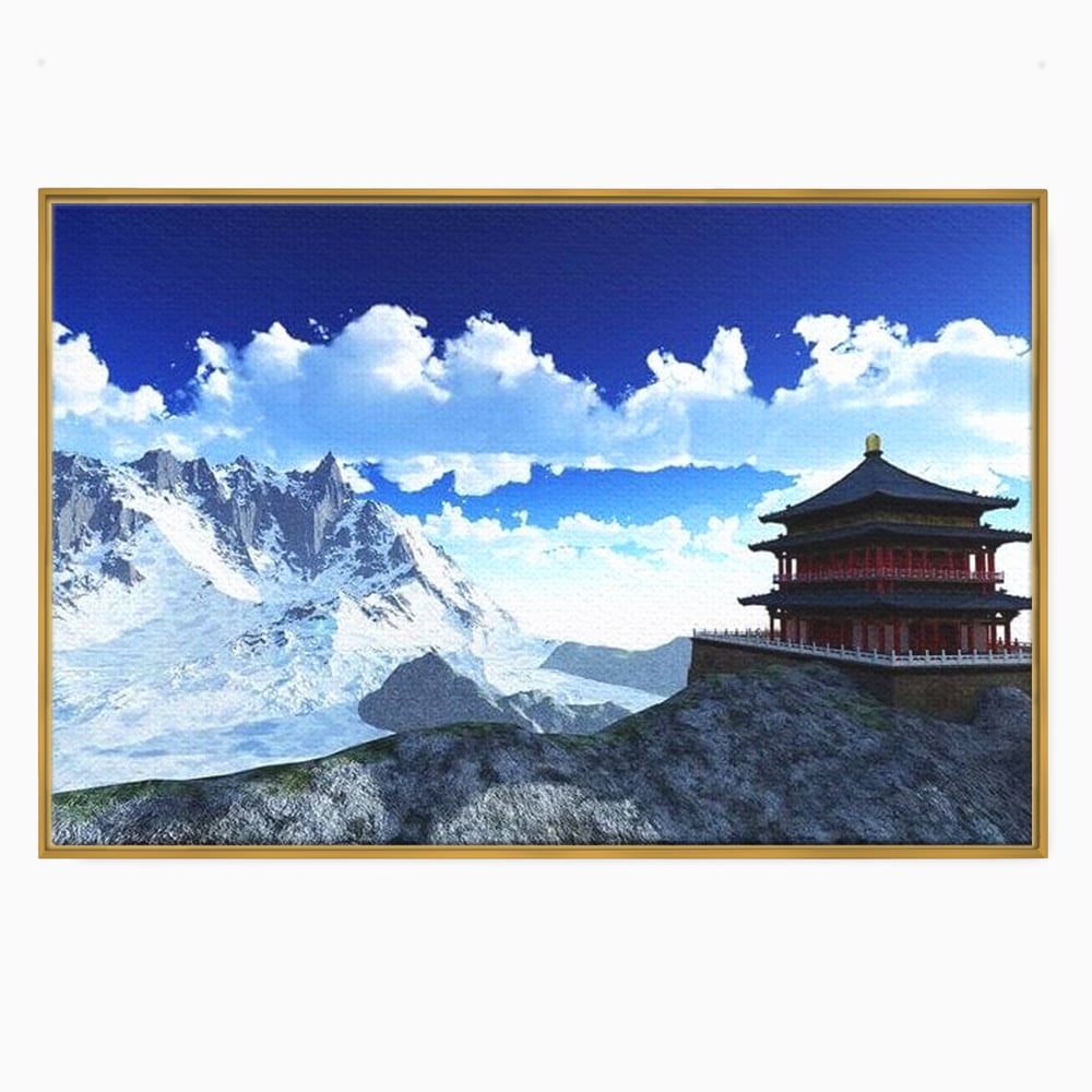 Tablou Canvas Premium, LuxCanva® O1045, Armonie in Himalaya, Templu, Munti, Inzapezit, Cer, Pamant, Orient, Pace, Varf, Mister, Spiritualitate, Asia, Pagoda, Sacru, Nori, Birou, Living, Dormitor