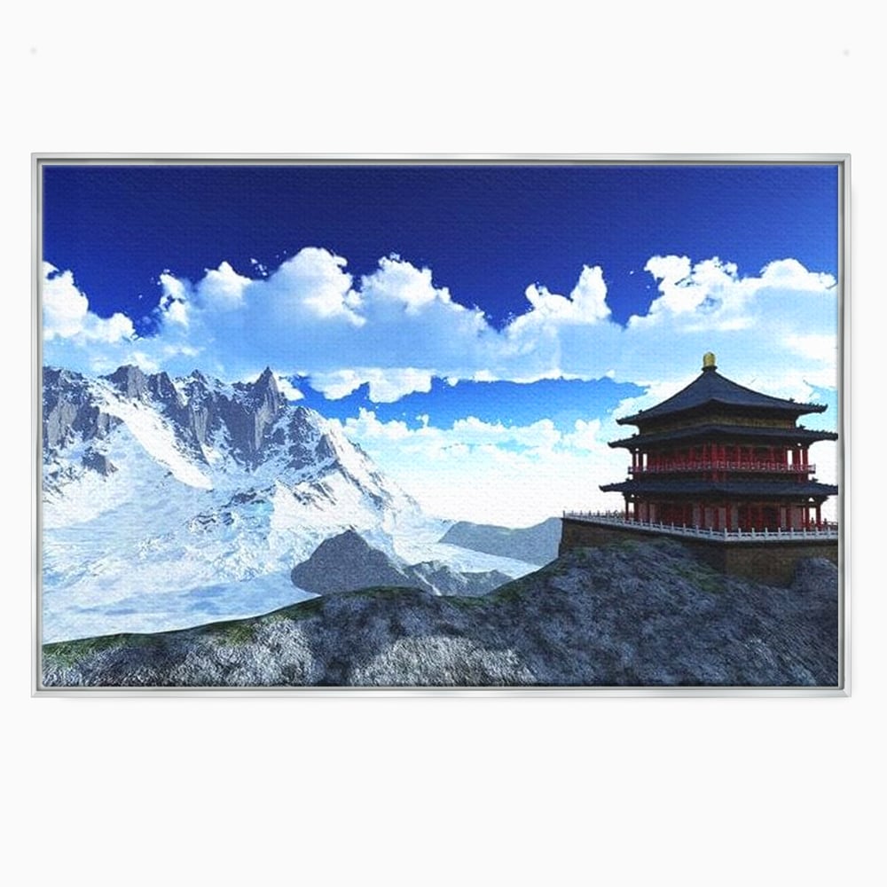 Tablou Canvas Premium, LuxCanva® O1045, Armonie in Himalaya, Templu, Munti, Inzapezit, Cer, Pamant, Orient, Pace, Varf, Mister, Spiritualitate, Asia, Pagoda, Sacru, Nori, Birou, Living, Dormitor