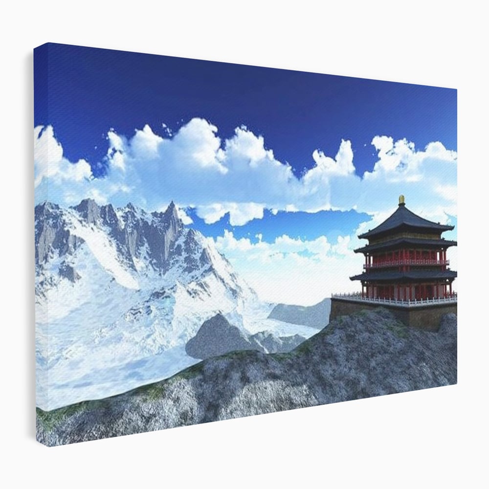 Tablou Canvas Premium, LuxCanva® O1045, Armonie in Himalaya, Templu, Munti, Inzapezit, Cer, Pamant, Orient, Pace, Varf, Mister, Spiritualitate, Asia, Pagoda, Sacru, Nori, Birou, Living, Dormitor