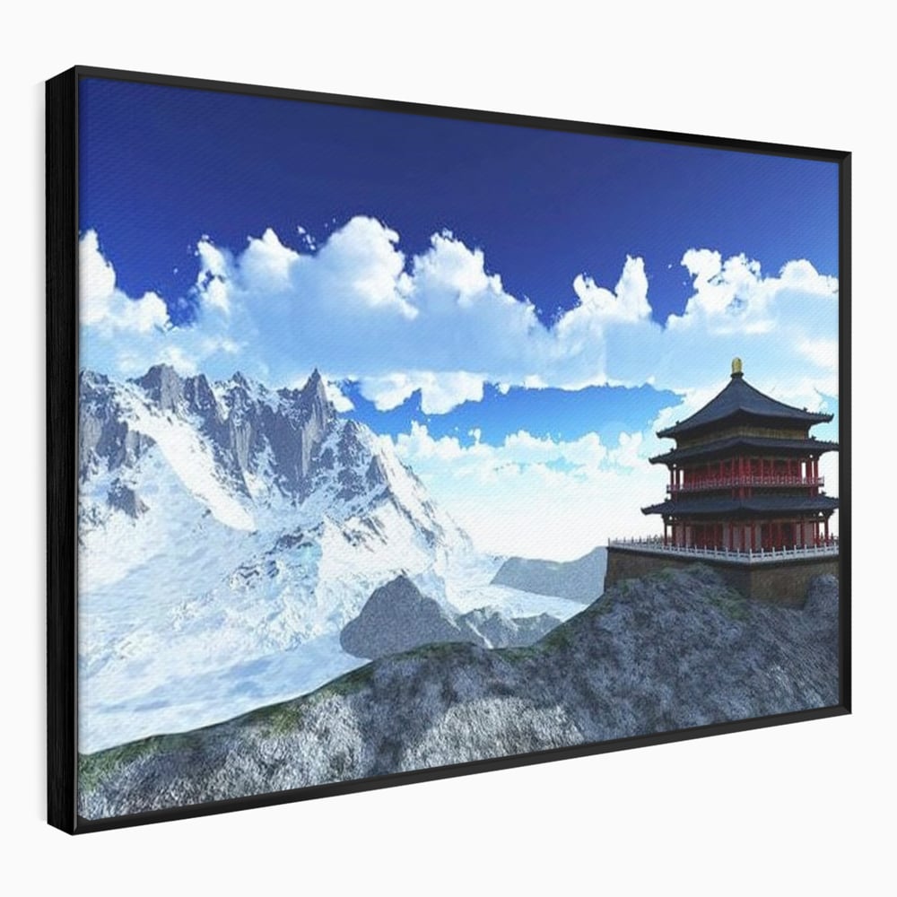 Tablou Canvas Premium, LuxCanva® O1045, Armonie in Himalaya, Templu, Munti, Inzapezit, Cer, Pamant, Orient, Pace, Varf, Mister, Spiritualitate, Asia, Pagoda, Sacru, Nori, Birou, Living, Dormitor
