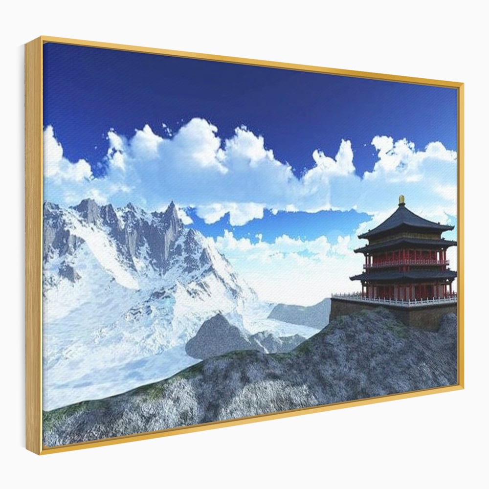 Tablou Canvas Premium, LuxCanva® O1045, Armonie in Himalaya, Templu, Munti, Inzapezit, Cer, Pamant, Orient, Pace, Varf, Mister, Spiritualitate, Asia, Pagoda, Sacru, Nori, Birou, Living, Dormitor