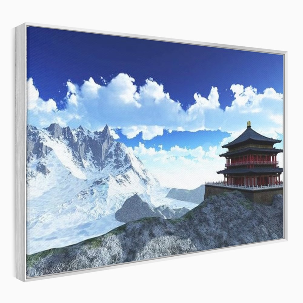 Tablou Canvas Premium, LuxCanva® O1045, Armonie in Himalaya, Templu, Munti, Inzapezit, Cer, Pamant, Orient, Pace, Varf, Mister, Spiritualitate, Asia, Pagoda, Sacru, Nori, Birou, Living, Dormitor