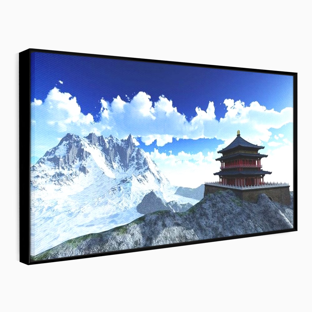 Tablou Canvas Premium, LuxCanva® O1045, Armonie in Himalaya, Templu, Munti, Inzapezit, Cer, Pamant, Orient, Pace, Varf, Mister, Spiritualitate, Asia, Pagoda, Sacru, Nori, Birou, Living, Dormitor