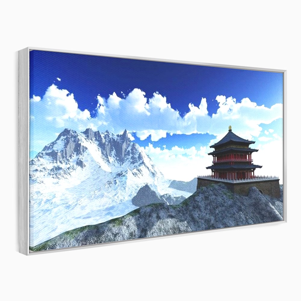Tablou Canvas Premium, LuxCanva® O1045, Armonie in Himalaya, Templu, Munti, Inzapezit, Cer, Pamant, Orient, Pace, Varf, Mister, Spiritualitate, Asia, Pagoda, Sacru, Nori, Birou, Living, Dormitor