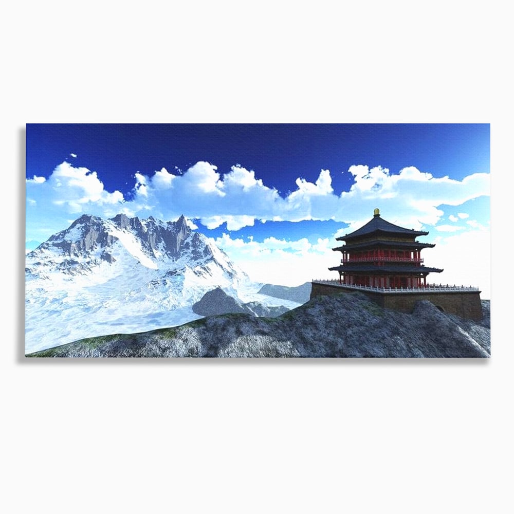 Tablou Canvas Premium, LuxCanva® O1045, Armonie in Himalaya, Templu, Munti, Inzapezit, Cer, Pamant, Orient, Pace, Varf, Mister, Spiritualitate, Asia, Pagoda, Sacru, Nori, Birou, Living, Dormitor