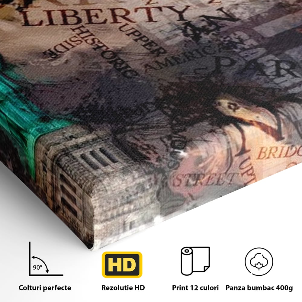 Tablou Canvas Premium, LuxCanva® O1046, Simboluri Americane, Statuie, Libertate, Visare, Manhattan, Abstract, Expresiv, Eclectic, Cosmopolit, Arta, Progres, Independenta, Birou, Living, Dormitor