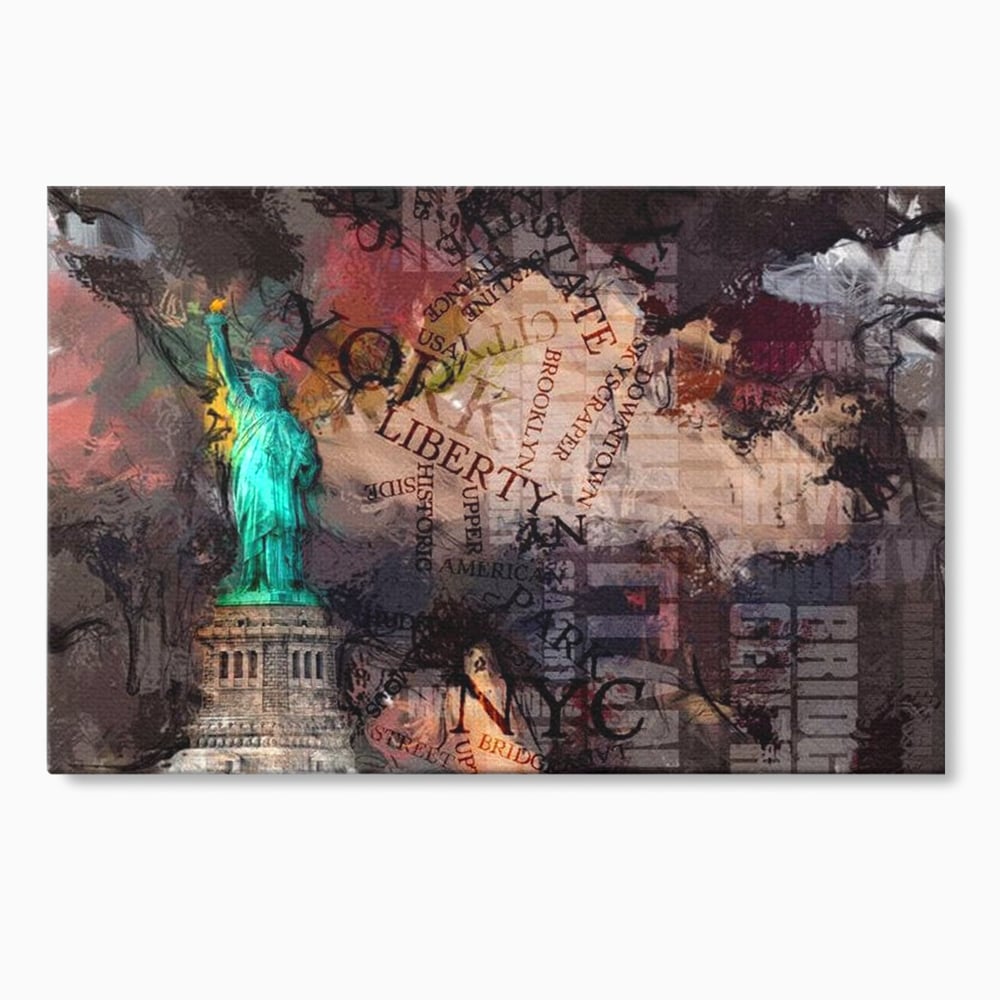 Tablou Canvas Premium, LuxCanva® O1046, Simboluri Americane, Statuie, Libertate, Visare, Manhattan, Abstract, Expresiv, Eclectic, Cosmopolit, Arta, Progres, Independenta, Birou, Living, Dormitor