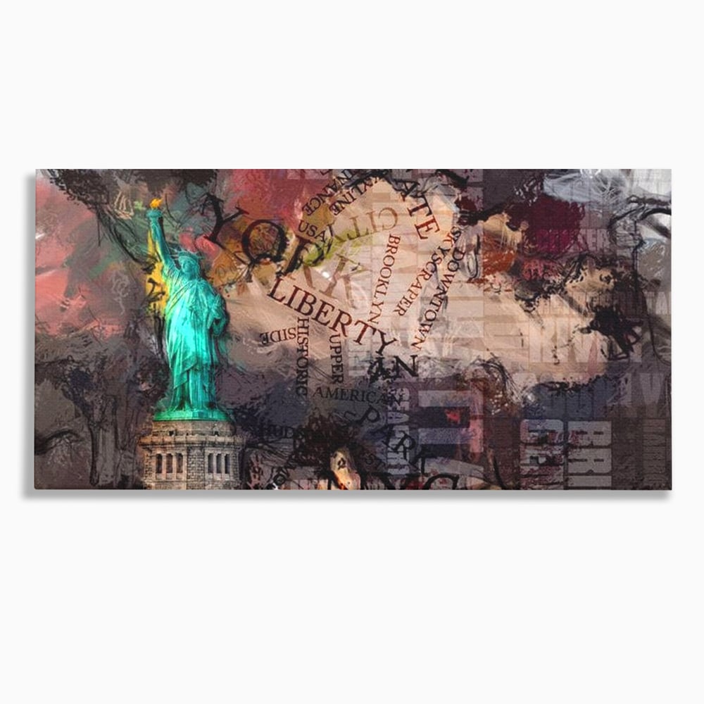Tablou Canvas Premium, LuxCanva® O1046, Simboluri Americane, Statuie, Libertate, Visare, Manhattan, Abstract, Expresiv, Eclectic, Cosmopolit, Arta, Progres, Independenta, Birou, Living, Dormitor