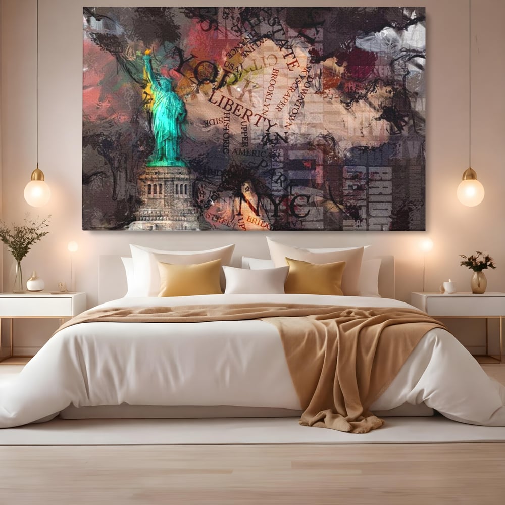 Tablou Canvas Premium, LuxCanva® O1046, Simboluri Americane, Statuie, Libertate, Visare, Manhattan, Abstract, Expresiv, Eclectic, Cosmopolit, Arta, Progres, Independenta, Birou, Living, Dormitor