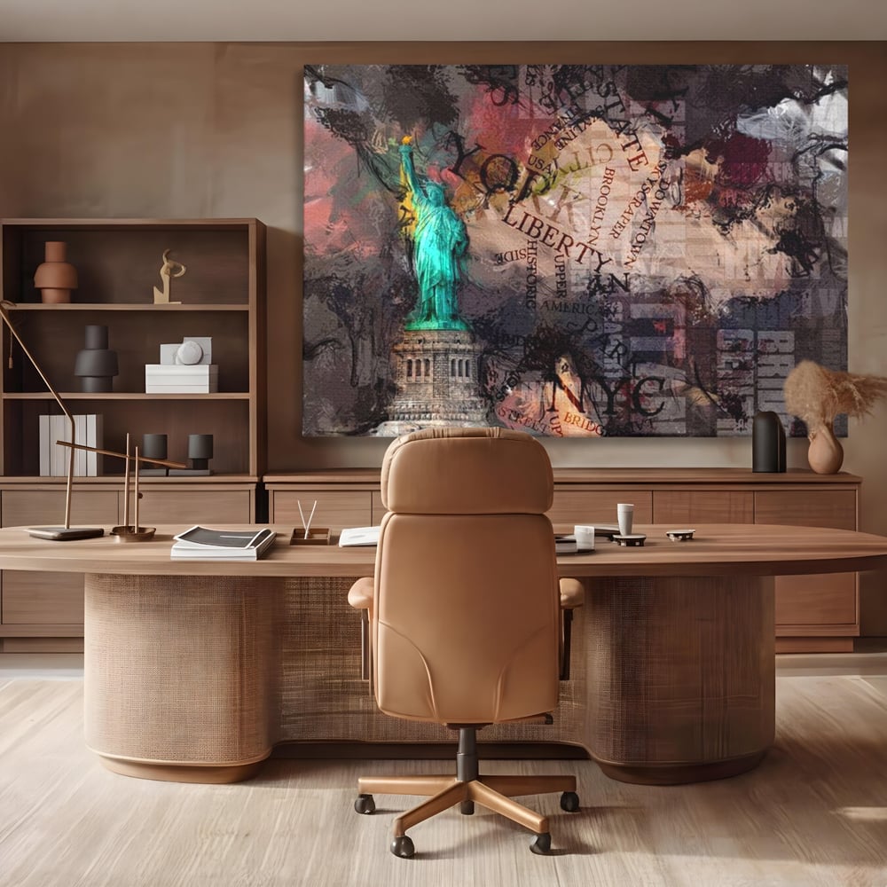 Tablou Canvas Premium, LuxCanva® O1046, Simboluri Americane, Statuie, Libertate, Visare, Manhattan, Abstract, Expresiv, Eclectic, Cosmopolit, Arta, Progres, Independenta, Birou, Living, Dormitor