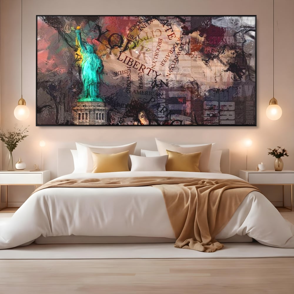 Tablou Canvas Premium, LuxCanva® O1046, Simboluri Americane, Statuie, Libertate, Visare, Manhattan, Abstract, Expresiv, Eclectic, Cosmopolit, Arta, Progres, Independenta, Birou, Living, Dormitor
