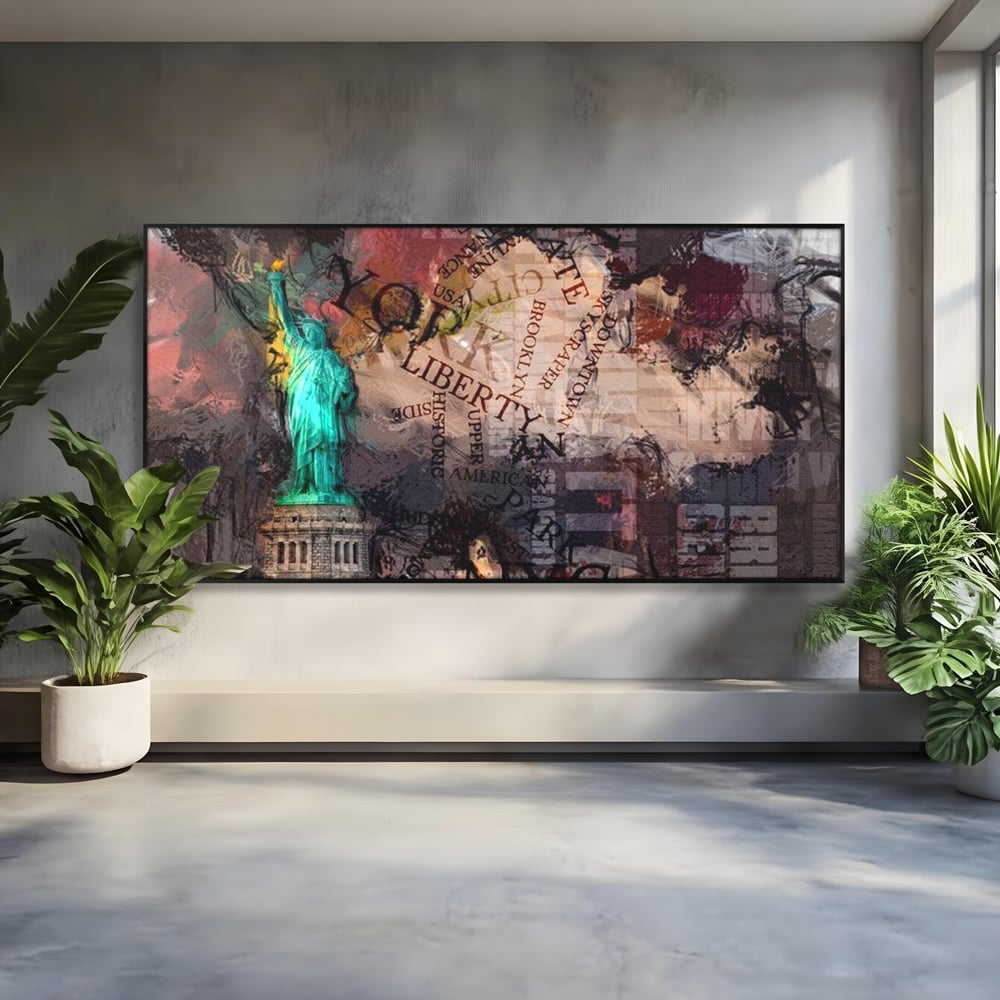 Tablou Canvas Premium, LuxCanva® O1046, Simboluri Americane, Statuie, Libertate, Visare, Manhattan, Abstract, Expresiv, Eclectic, Cosmopolit, Arta, Progres, Independenta, Birou, Living, Dormitor