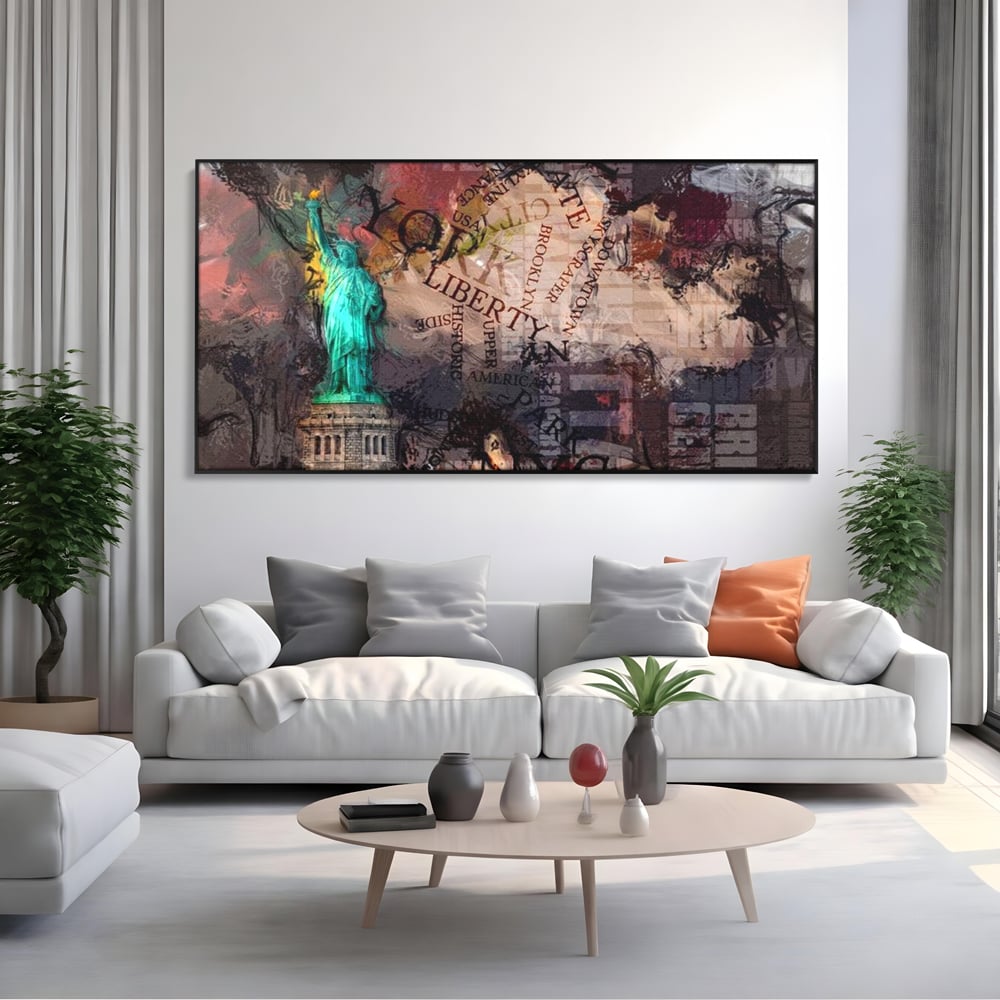 Tablou Canvas Premium, LuxCanva® O1046, Simboluri Americane, Statuie, Libertate, Visare, Manhattan, Abstract, Expresiv, Eclectic, Cosmopolit, Arta, Progres, Independenta, Birou, Living, Dormitor