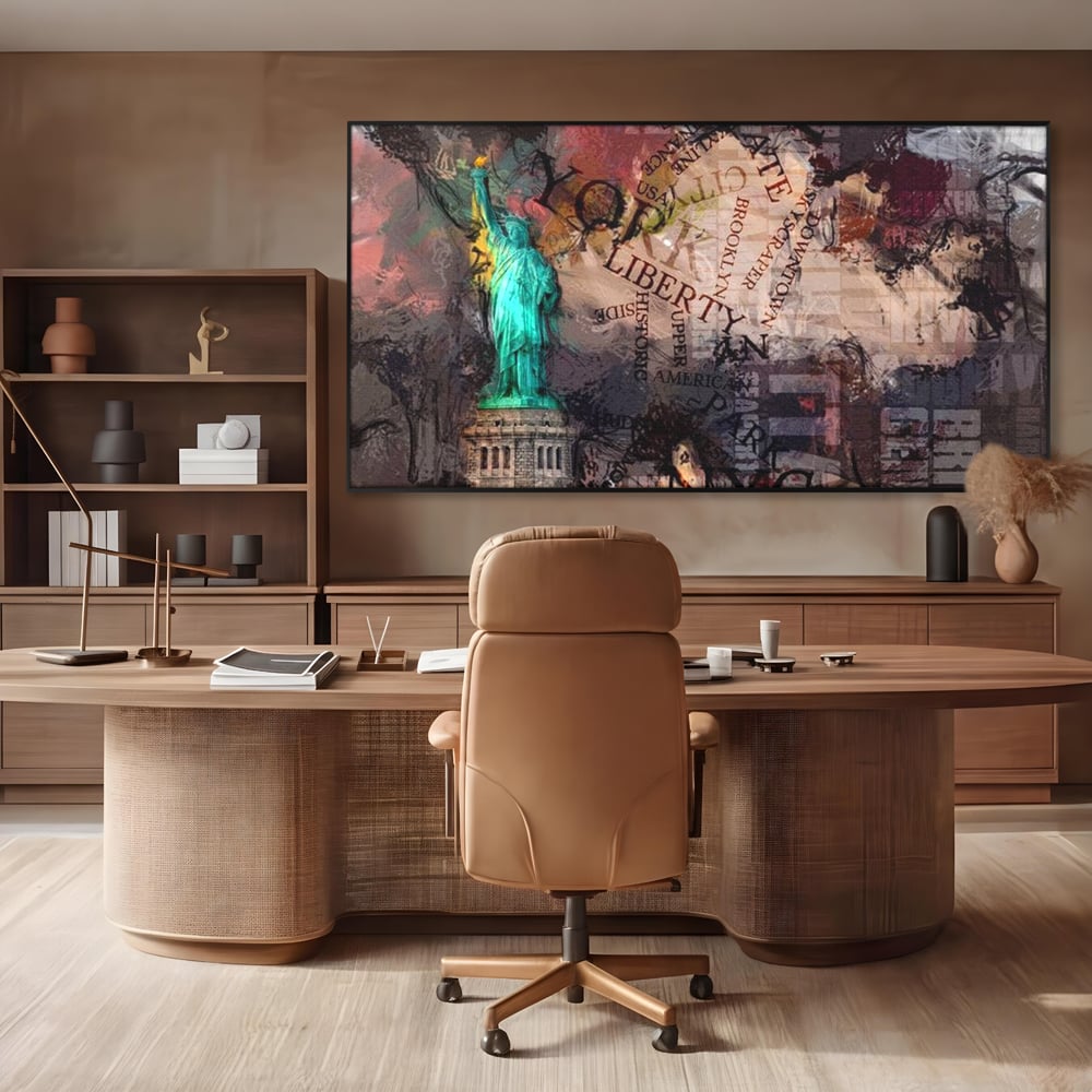 Tablou Canvas Premium, LuxCanva® O1046, Simboluri Americane, Statuie, Libertate, Visare, Manhattan, Abstract, Expresiv, Eclectic, Cosmopolit, Arta, Progres, Independenta, Birou, Living, Dormitor