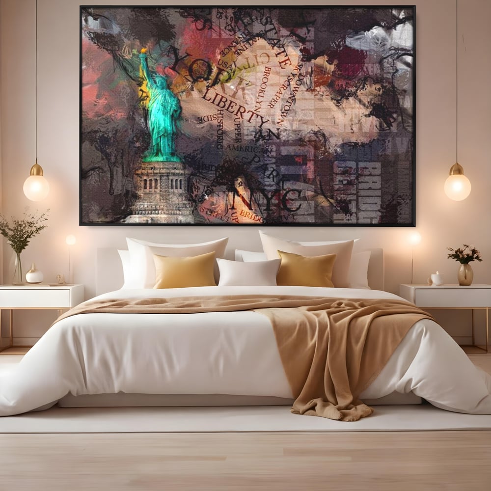Tablou Canvas Premium, LuxCanva® O1046, Simboluri Americane, Statuie, Libertate, Visare, Manhattan, Abstract, Expresiv, Eclectic, Cosmopolit, Arta, Progres, Independenta, Birou, Living, Dormitor