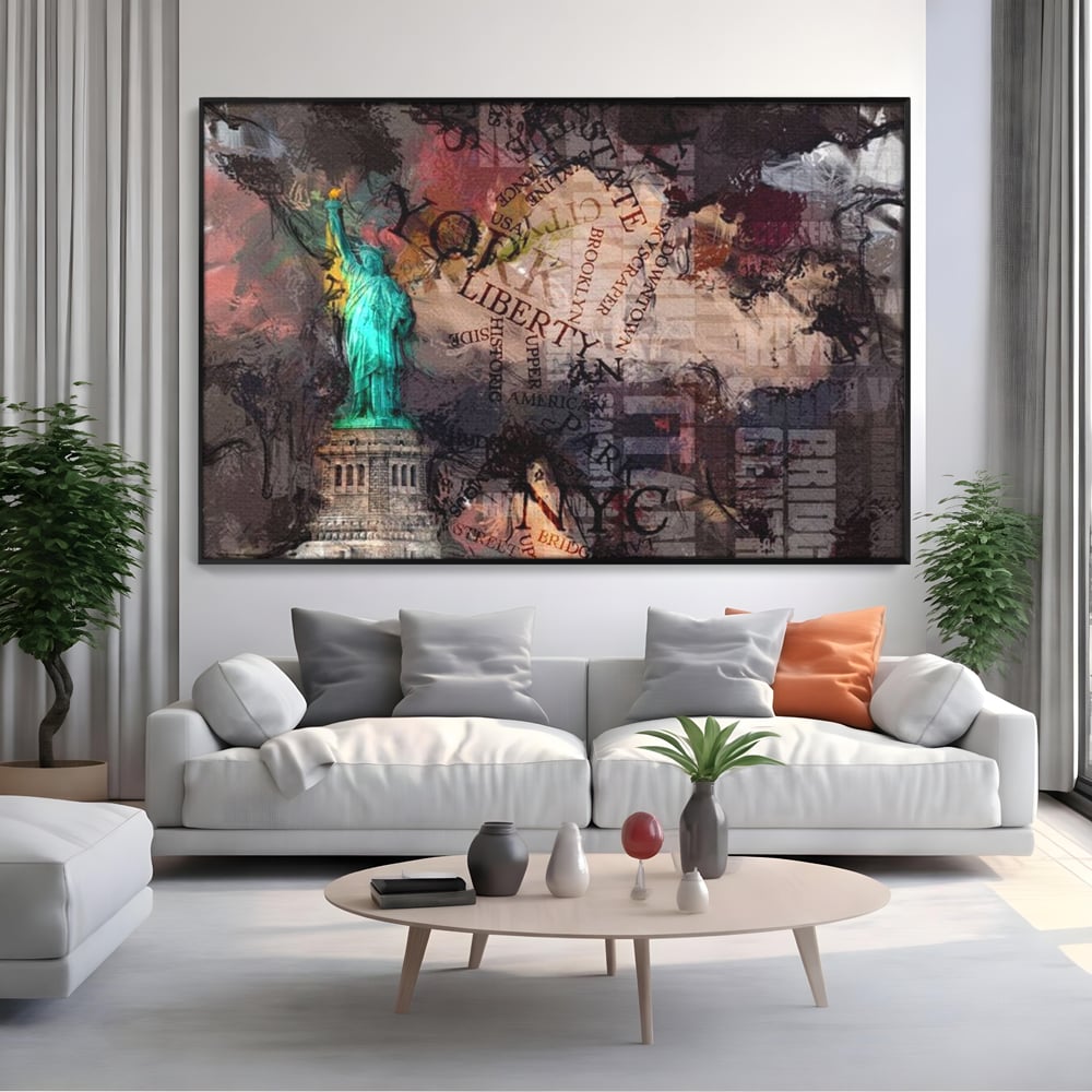 Tablou Canvas Premium, LuxCanva® O1046, Simboluri Americane, Statuie, Libertate, Visare, Manhattan, Abstract, Expresiv, Eclectic, Cosmopolit, Arta, Progres, Independenta, Birou, Living, Dormitor