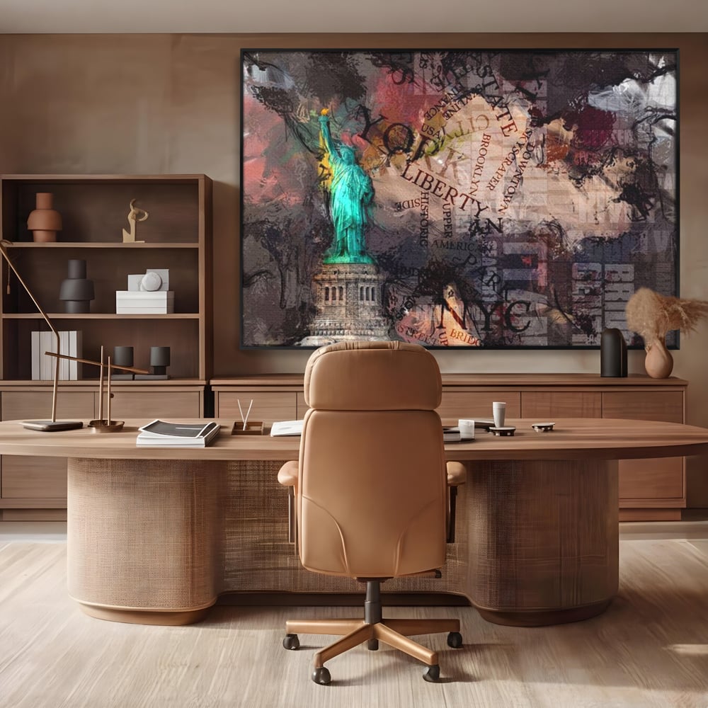 Tablou Canvas Premium, LuxCanva® O1046, Simboluri Americane, Statuie, Libertate, Visare, Manhattan, Abstract, Expresiv, Eclectic, Cosmopolit, Arta, Progres, Independenta, Birou, Living, Dormitor