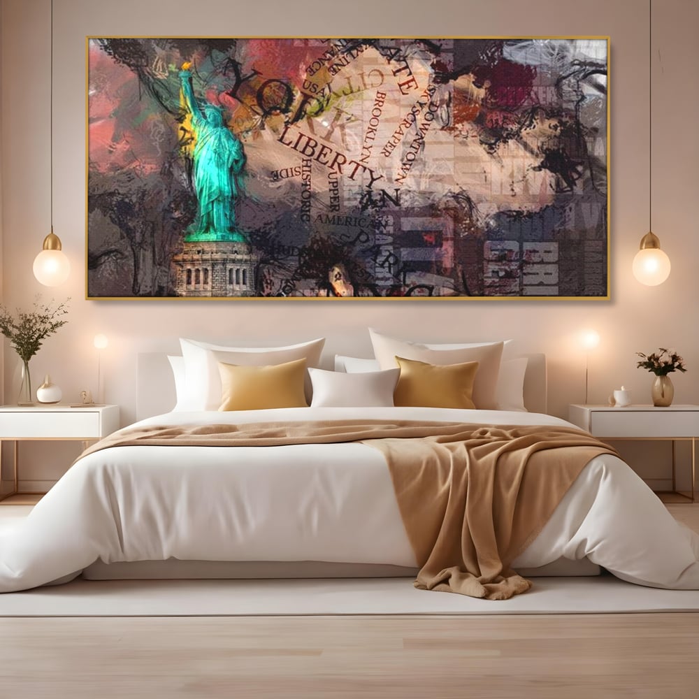 Tablou Canvas Premium, LuxCanva® O1046, Simboluri Americane, Statuie, Libertate, Visare, Manhattan, Abstract, Expresiv, Eclectic, Cosmopolit, Arta, Progres, Independenta, Birou, Living, Dormitor