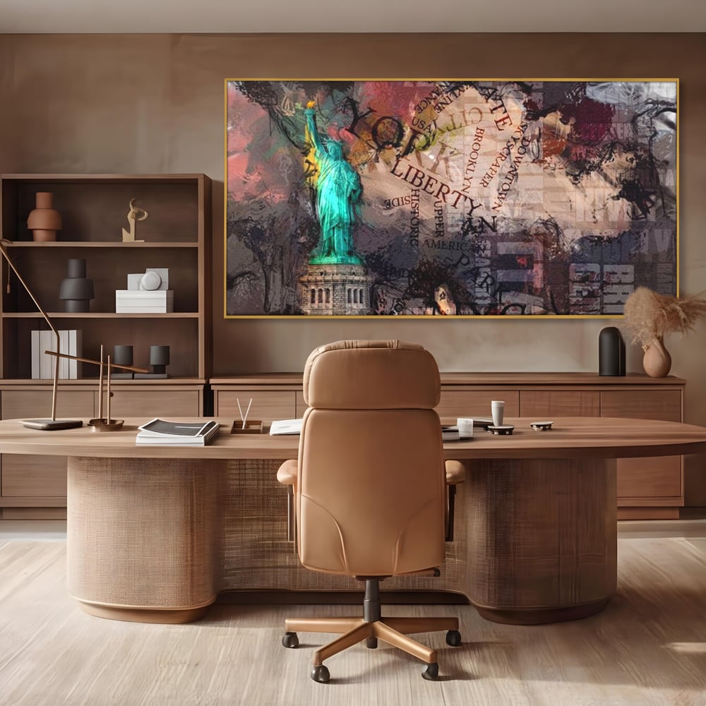 Tablou Canvas Premium, LuxCanva® O1046, Simboluri Americane, Statuie, Libertate, Visare, Manhattan, Abstract, Expresiv, Eclectic, Cosmopolit, Arta, Progres, Independenta, Birou, Living, Dormitor