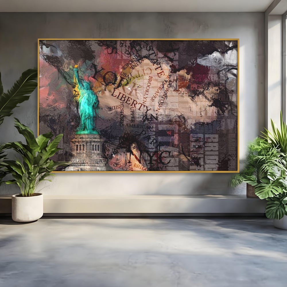Tablou Canvas Premium, LuxCanva® O1046, Simboluri Americane, Statuie, Libertate, Visare, Manhattan, Abstract, Expresiv, Eclectic, Cosmopolit, Arta, Progres, Independenta, Birou, Living, Dormitor