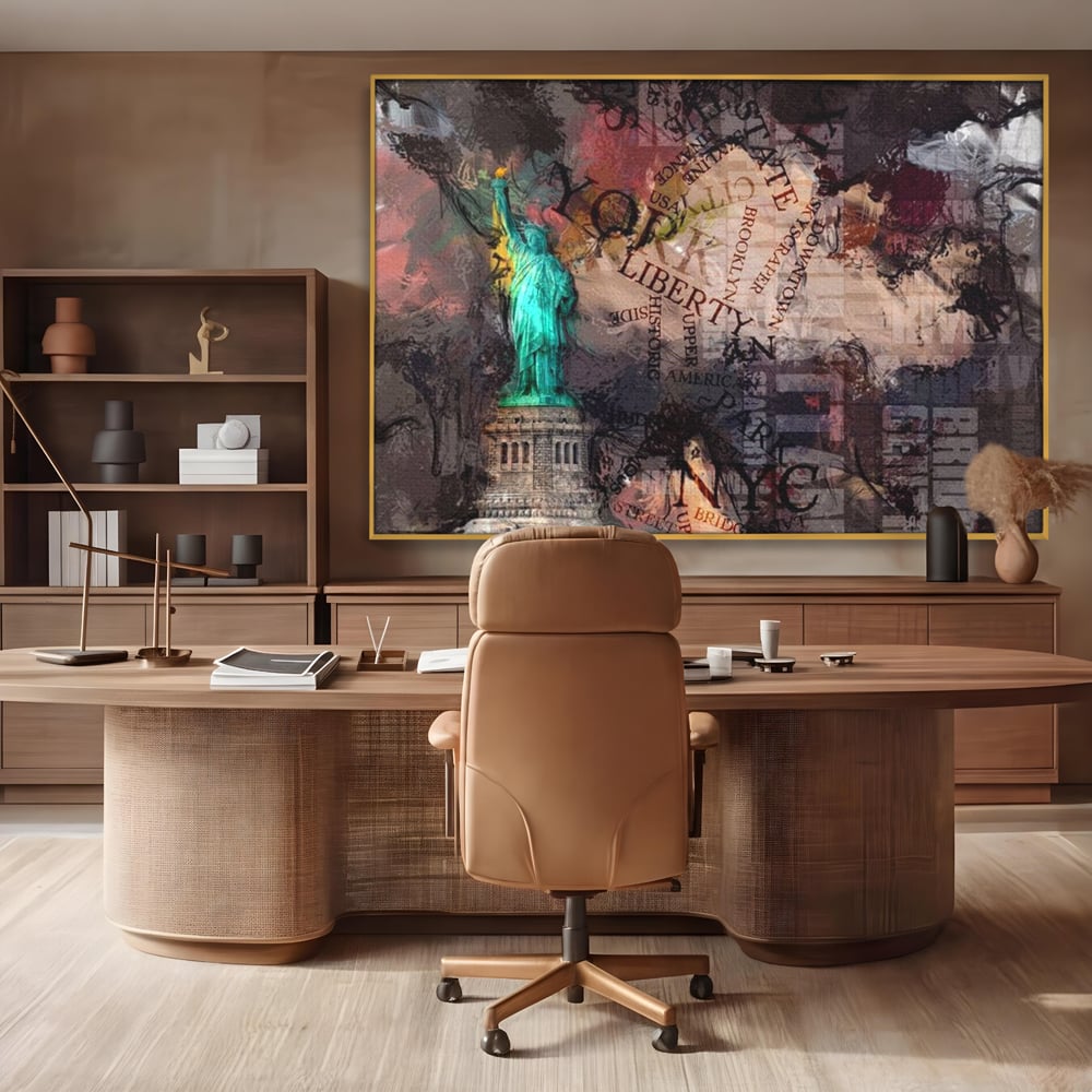 Tablou Canvas Premium, LuxCanva® O1046, Simboluri Americane, Statuie, Libertate, Visare, Manhattan, Abstract, Expresiv, Eclectic, Cosmopolit, Arta, Progres, Independenta, Birou, Living, Dormitor