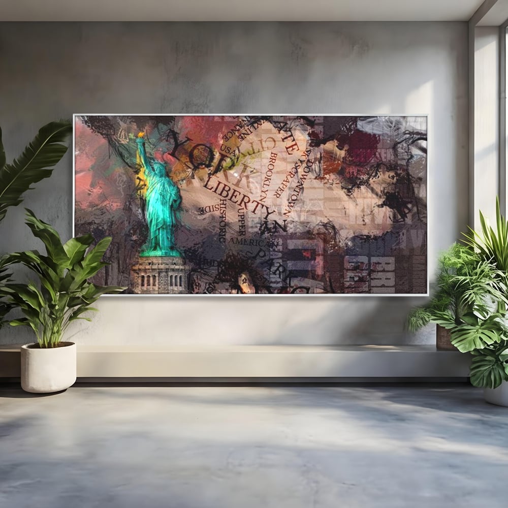 Tablou Canvas Premium, LuxCanva® O1046, Simboluri Americane, Statuie, Libertate, Visare, Manhattan, Abstract, Expresiv, Eclectic, Cosmopolit, Arta, Progres, Independenta, Birou, Living, Dormitor