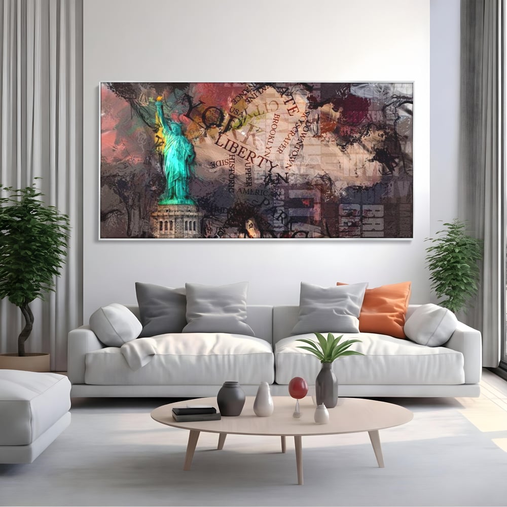 Tablou Canvas Premium, LuxCanva® O1046, Simboluri Americane, Statuie, Libertate, Visare, Manhattan, Abstract, Expresiv, Eclectic, Cosmopolit, Arta, Progres, Independenta, Birou, Living, Dormitor