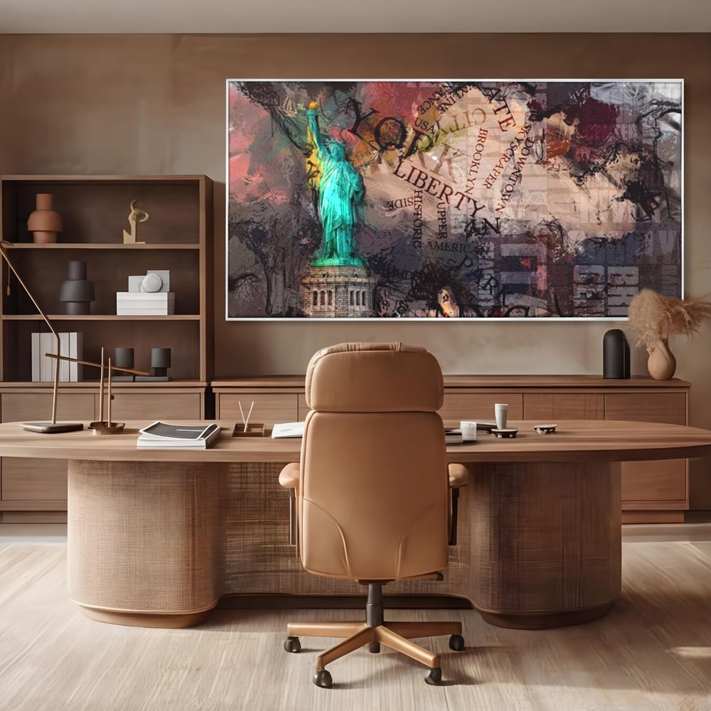 Tablou Canvas Premium, LuxCanva® O1046, Simboluri Americane, Statuie, Libertate, Visare, Manhattan, Abstract, Expresiv, Eclectic, Cosmopolit, Arta, Progres, Independenta, Birou, Living, Dormitor