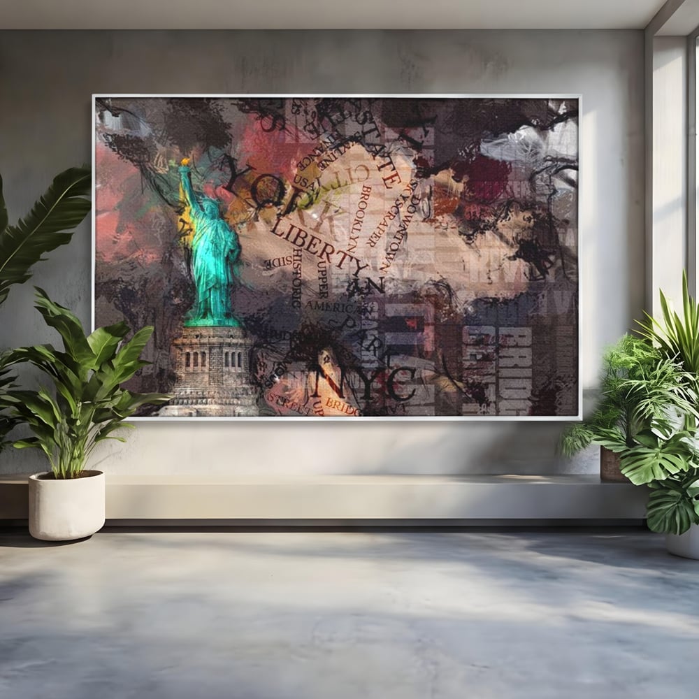 Tablou Canvas Premium, LuxCanva® O1046, Simboluri Americane, Statuie, Libertate, Visare, Manhattan, Abstract, Expresiv, Eclectic, Cosmopolit, Arta, Progres, Independenta, Birou, Living, Dormitor
