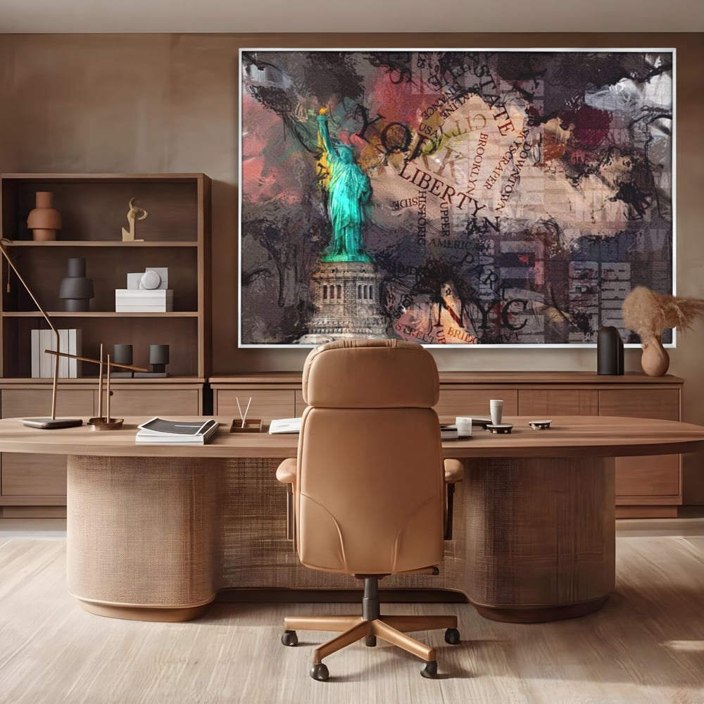Tablou Canvas Premium, LuxCanva® O1046, Simboluri Americane, Statuie, Libertate, Visare, Manhattan, Abstract, Expresiv, Eclectic, Cosmopolit, Arta, Progres, Independenta, Birou, Living, Dormitor
